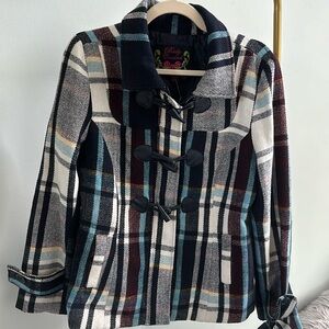 Wool Plaid Jacket with detachable hood
